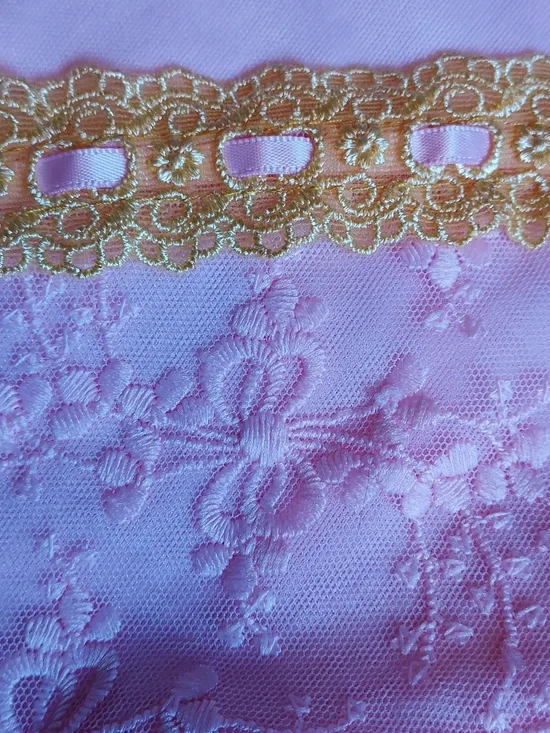 Betsey Johnson NWT Coquette Dollette Pink Gold Floral Lace Bow Slip Mini Dress L - Picture 6 of 9